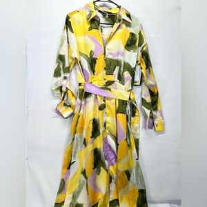 French Connection Shirt Style Long Sleeve Dress M W/Pockets Multicolored New